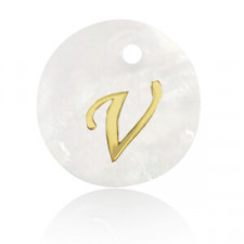 Shell pendant 15mm letter V Gold-White